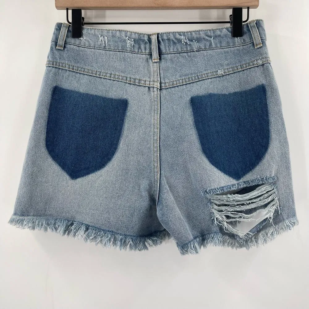 PEACH LOVE CALIFORNIA Jean Shorts Size Large Denim Faux Pockets 100% Cotton - Image 15