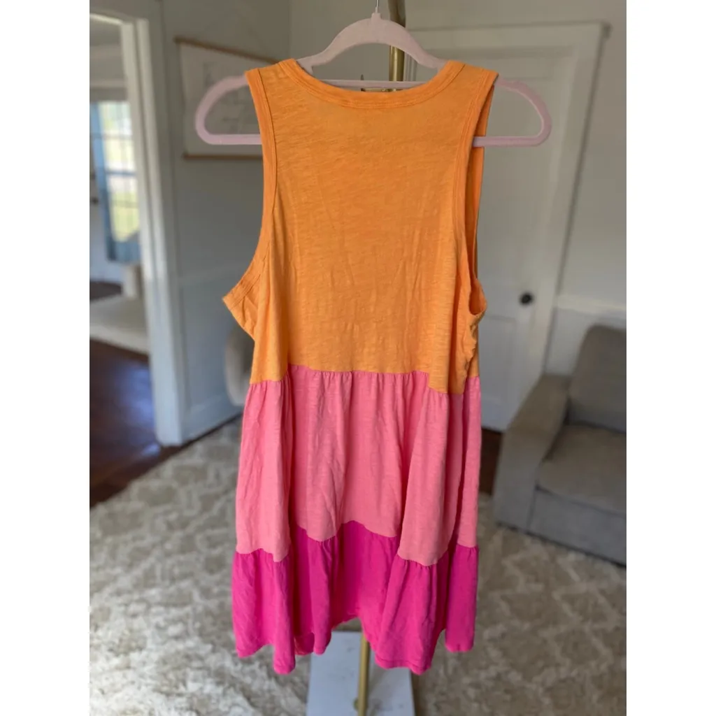 Terra & Sky Colorblock Sleeveless Dress Cotton Orange Pink Beach Breathable Boho - Image 3