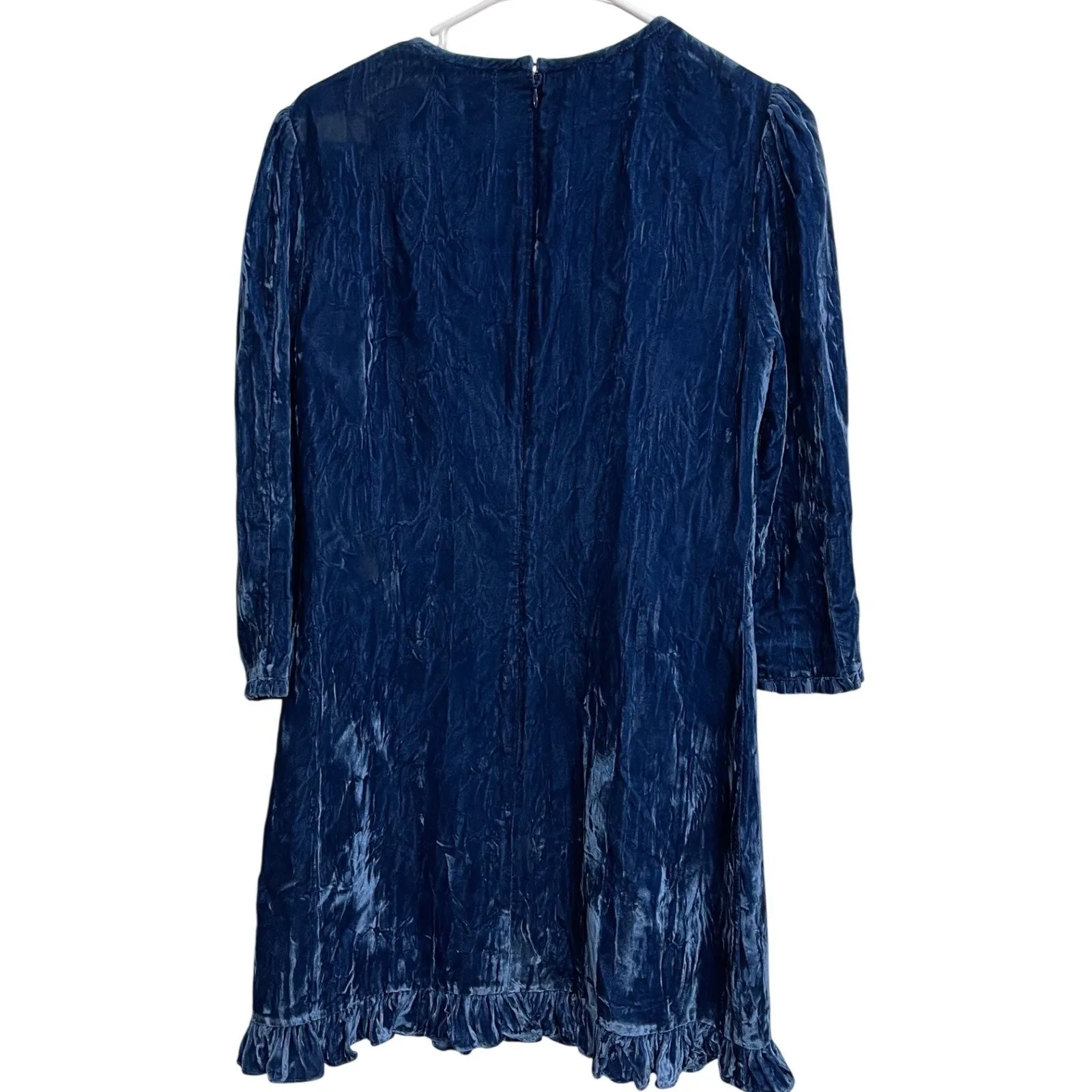 Shoshanna Rula Blue Crushed Velvet Ruffle Trim Mini Dress Size 6 Whimsigoth - Image 2