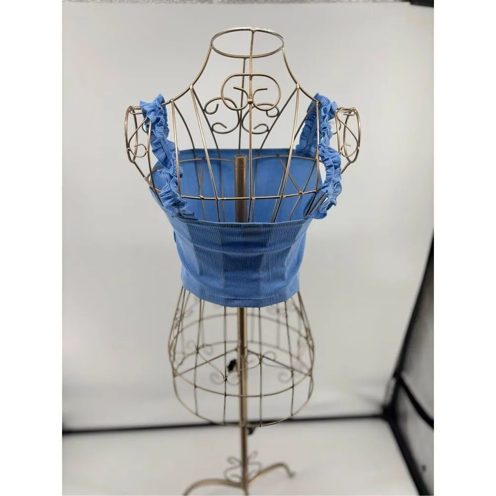 Aritzia Sunday Best Women's Blue Cropped Stretch Ruffle Strap Tank Size Medium - Image 5