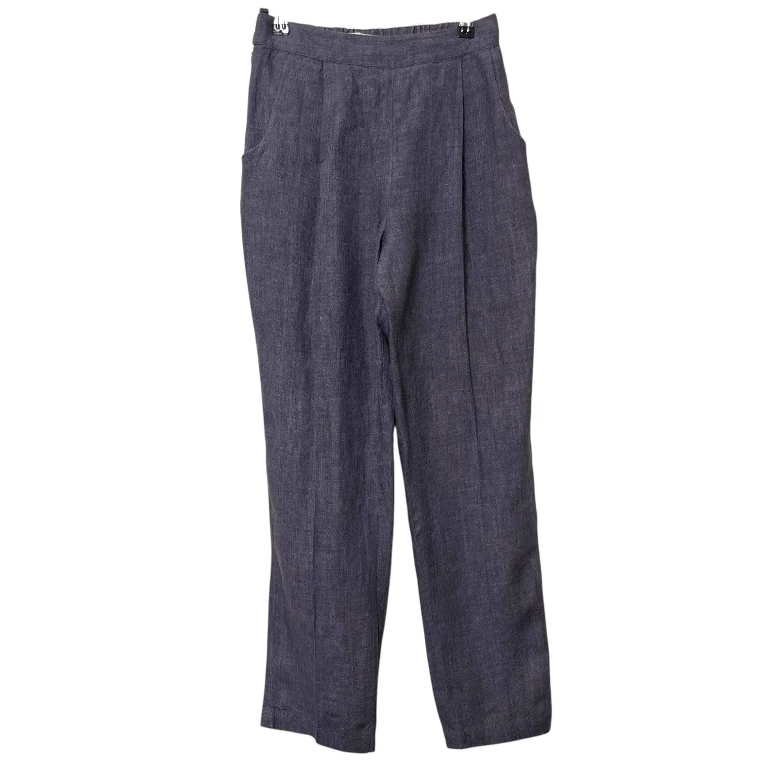 7115 by Szeki 100% Linen Pleated Trousers Pants Women’s Size Small Relaxed Fit Blue - Image 2