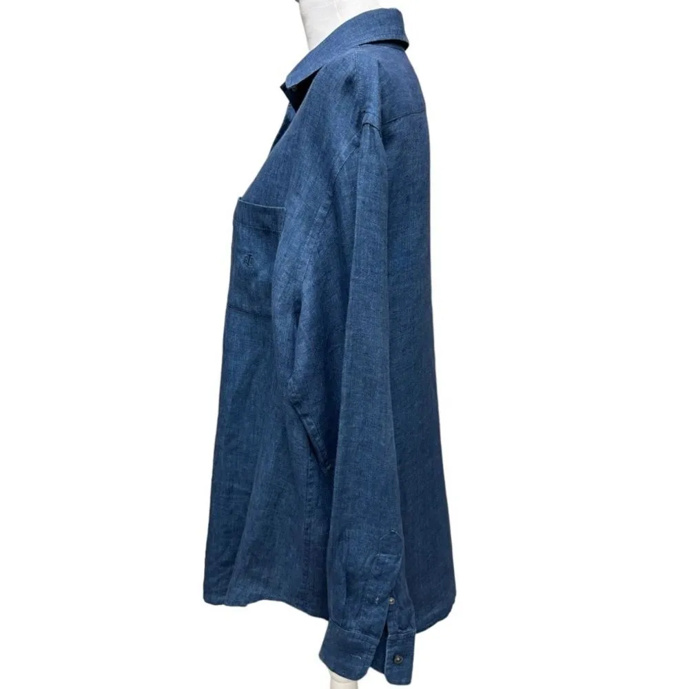 Lauren Ralph Lauren 100% Linen Long Sleeve Button Up Blue Top Blouse Size‎ M Size M - Image 3