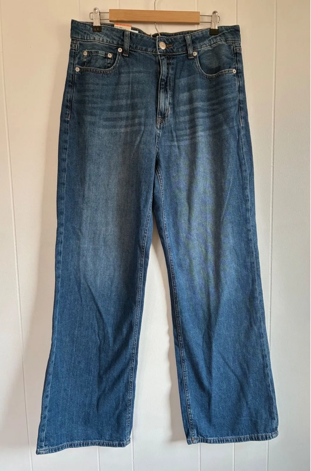 NWT AERO Women High Rise Wide Leg Authentic Non Stretch Denim Jeans Size 12 Blue - Image 1