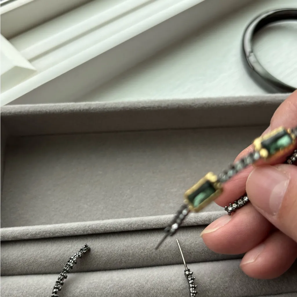 Alexis Bittar Gold and Silver Hoop Earrings with Green Accents - Image 6