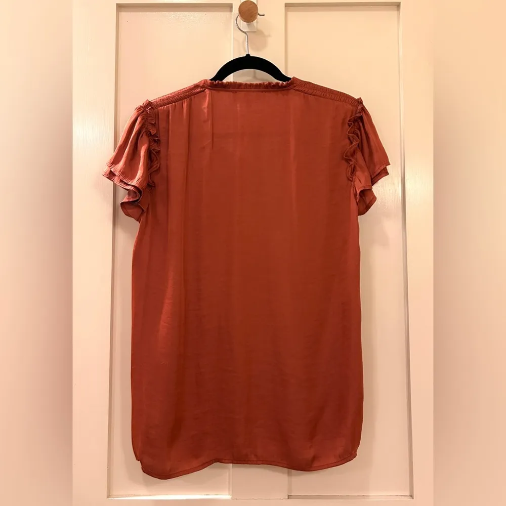 Philosophy Blouse Orange Smocked Ruffle Flutter Sleeve Pullover Top Size M - Image 6