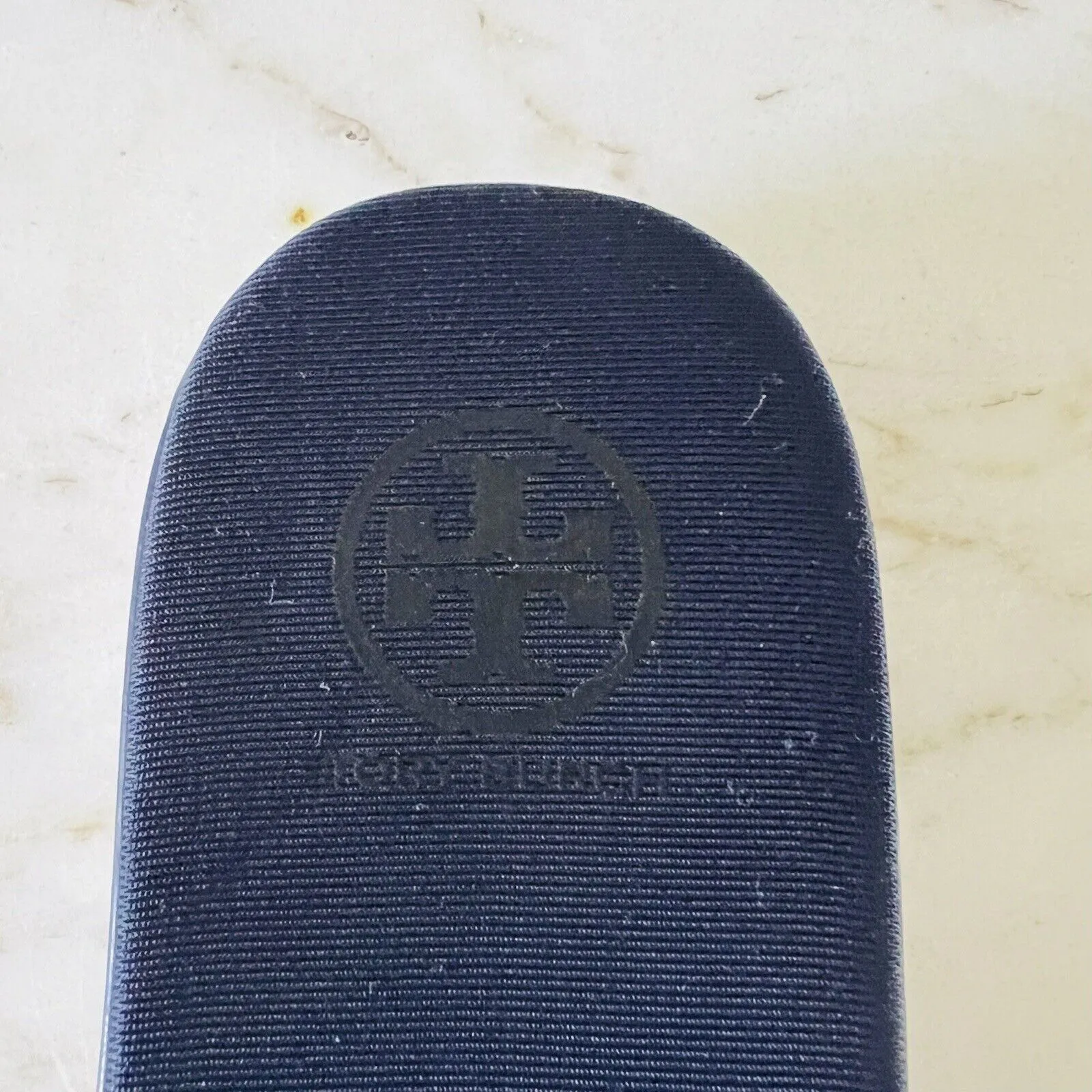 Tory Burch  Navy Orange Matte Finished Neoprene Logo "T" Slide Slippers - US 6.5 - Image 3