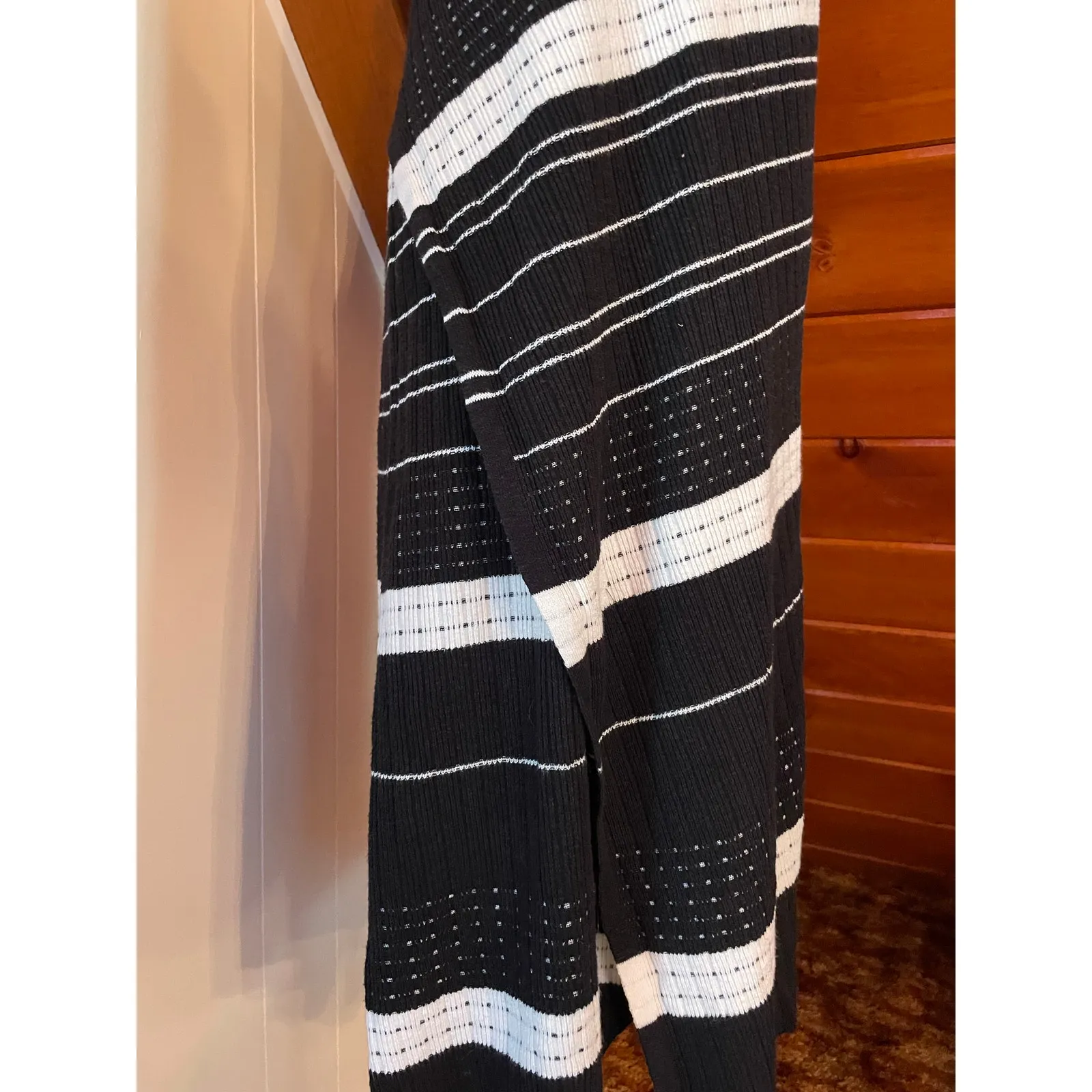 Anthropologie Midi Knit Dress Wrap Style Mock Neck Striped Sweater Dress sz M - Image 3