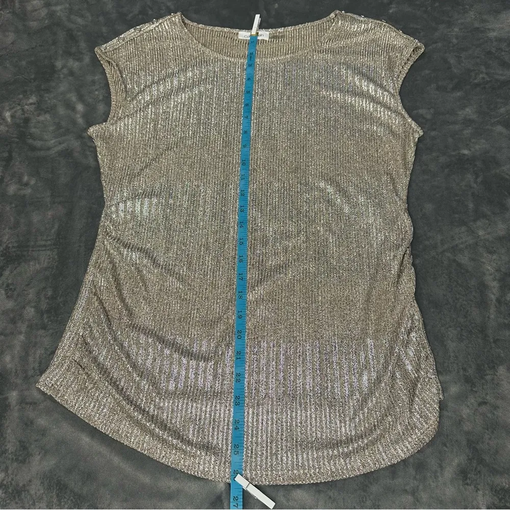 Calvin Klein Gold Ribbed Shimmer Cap Sleeve Ruched Blouse Size Large *Used - Image 15
