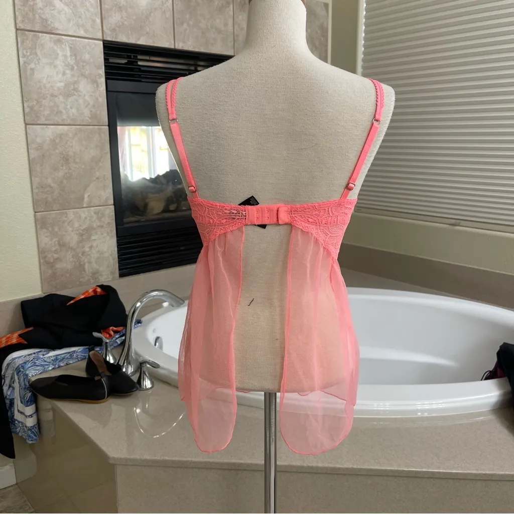 Victoria Secret Pink‎ & Peach Sheer Babydoll Top Lingerie Size 34B EUC - Image 4