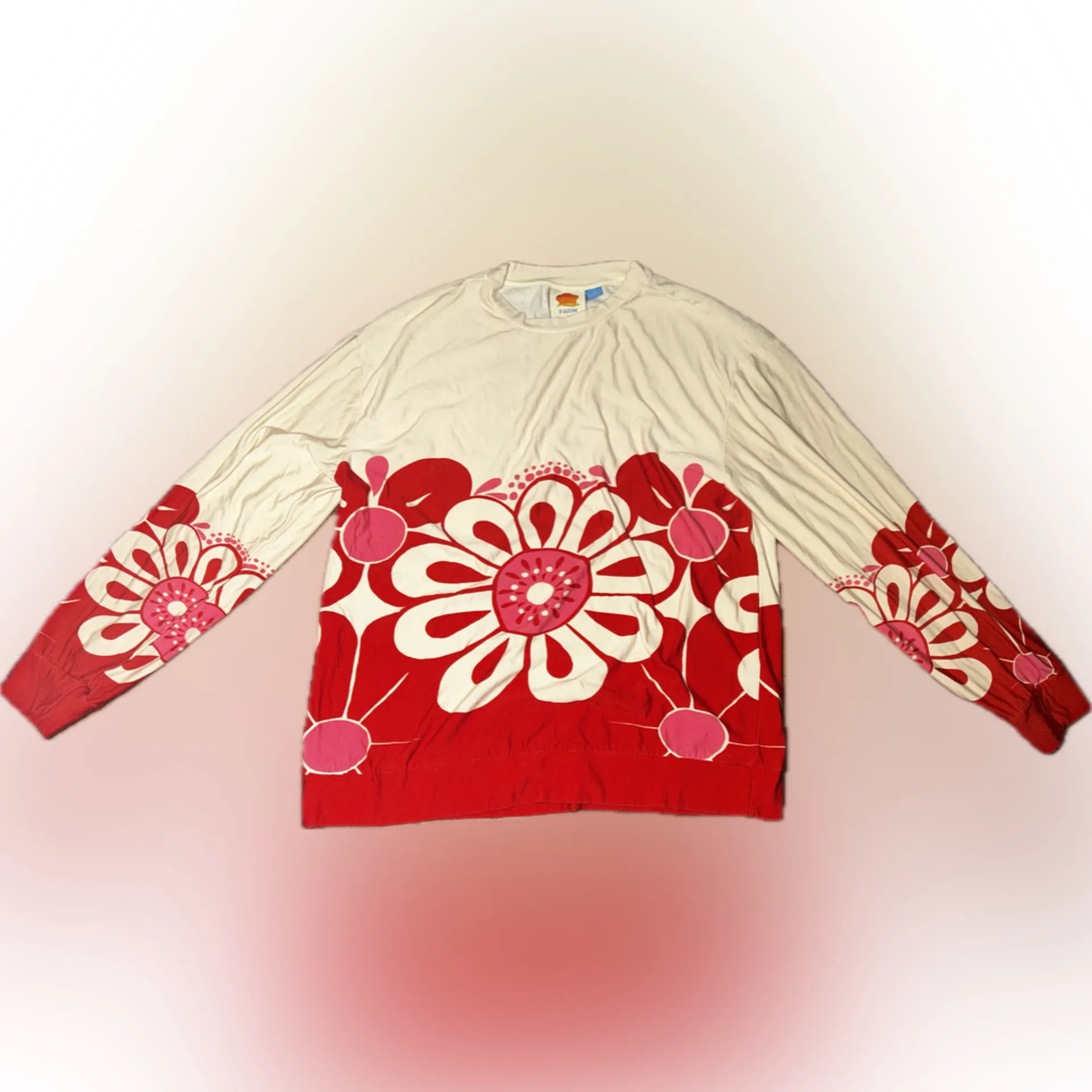 Farm Rio Anthropologie Oversized Baggy Retro Floral Red Pink Cream Sweatshirt M - Image 10