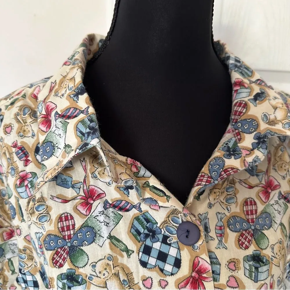 Separate Issue Vintage Teddy Bear Button Down Shirt With Shoulder Pads Blue Size 3X - Image 4