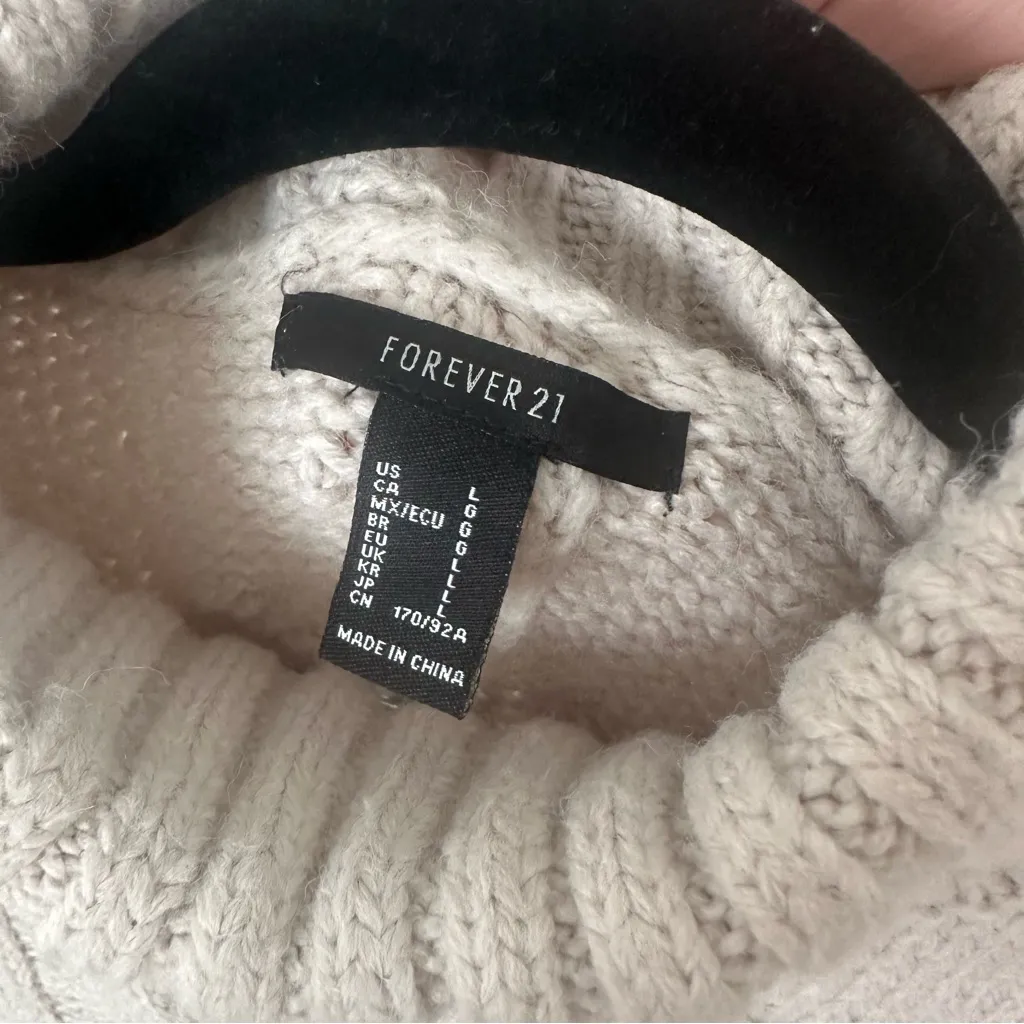 Forever 21 Cable Knit Turtleneck Sweater - Cream - Image 3