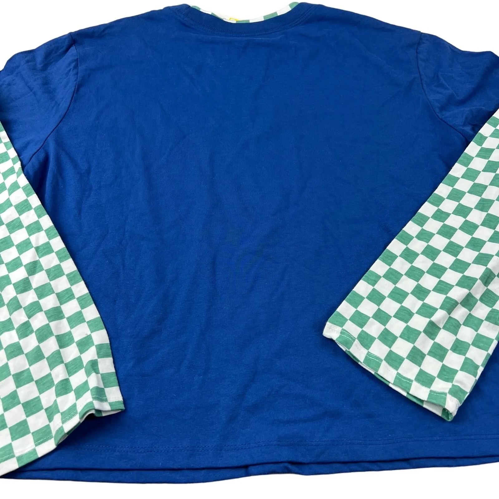 Rugrat's Women's Blue Checkered Reptar Long Sleeve Graphic T - Image 7