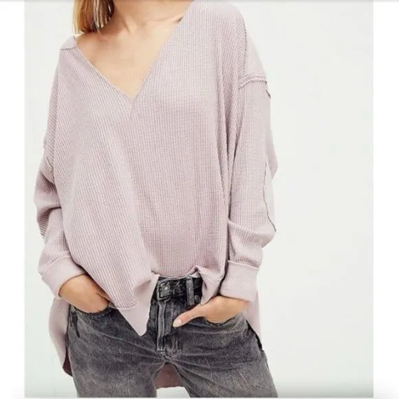 We The Free People Owen Thermal Hi-Low Round Hemline Oversized Tunic Top L - Image 2