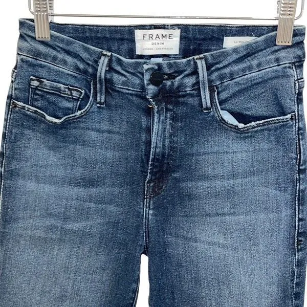 Frame Denim‎ Womens Le Mini Bootcut Jethro Whiskered Raw Hem Jeans Blue Size 25 - Image 2