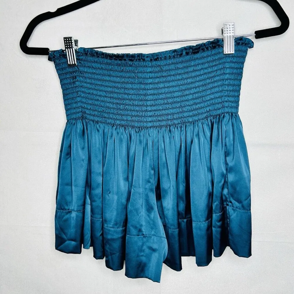Natural Life Sz XS/S Womens Daisy Skort Shorts Dark Teal Satin Smocked Waistband - Image 4