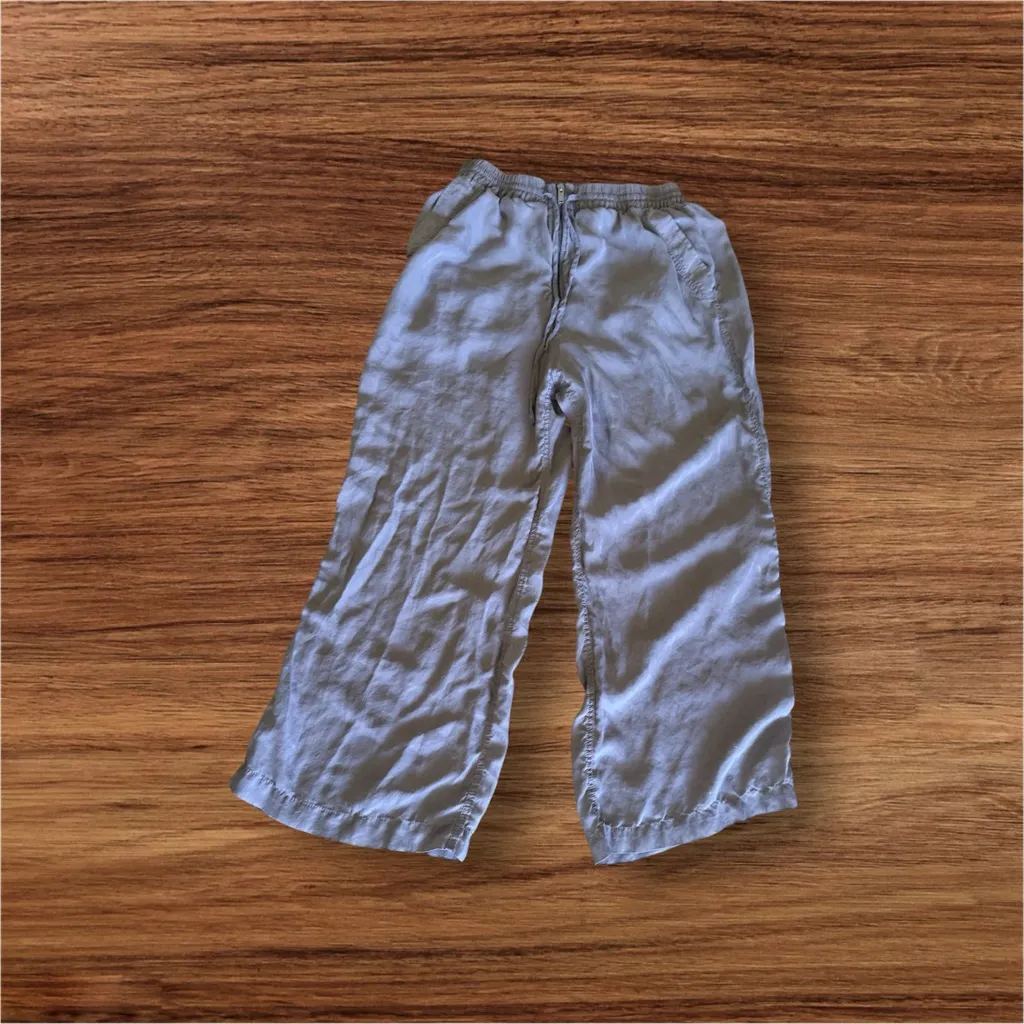 Flowy double banded trousers. Beige pocket zipper lightweight pants wide leg L - Image 2