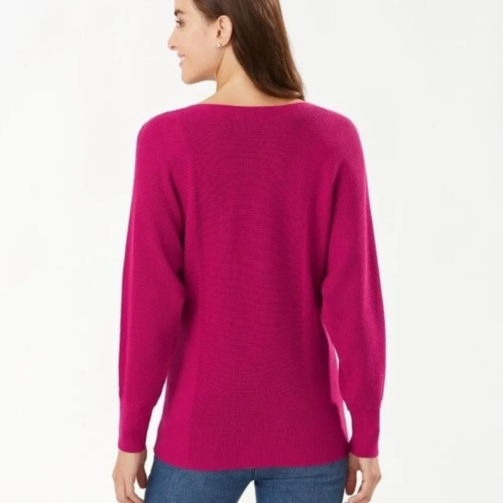 Tommy Bahama Bonita Dolman Boatneck Sweater Ribbed Pink M - Image 2