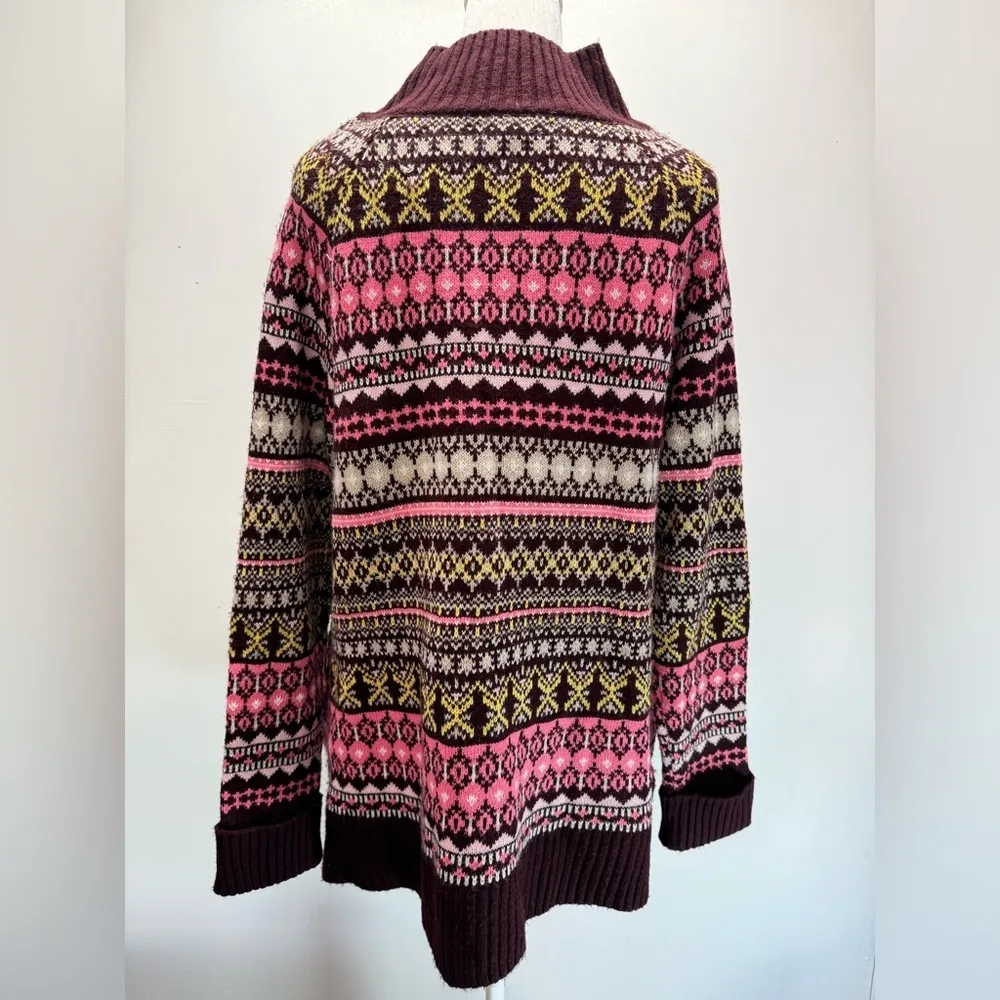 Multicolor Fair Isle Apres Sweater Mock Neck Tunic New York & Company Cabincore Size L - Image 3