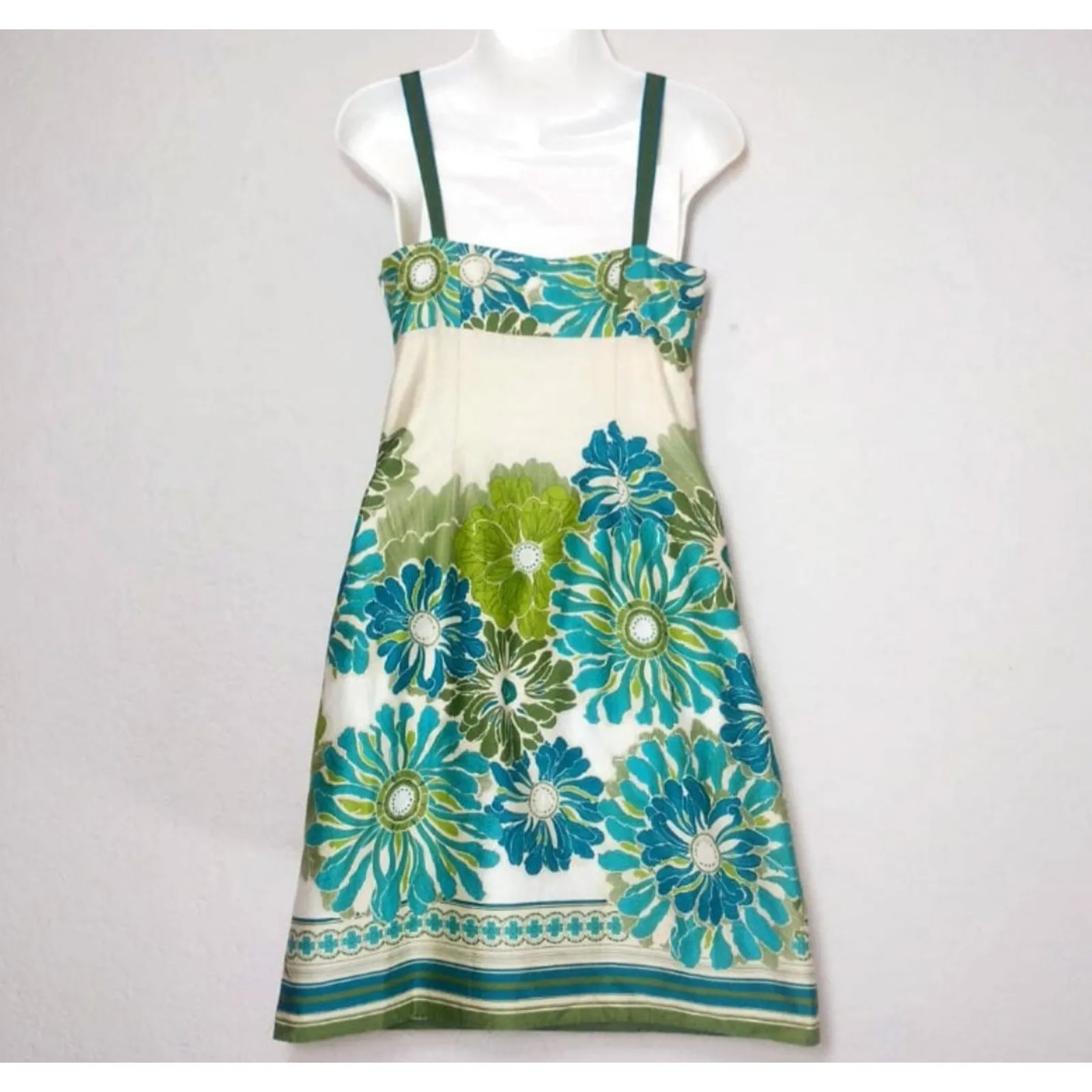 Ann Taylor Dress Floral Green Y2K Coquette County Women's Size 4 Petite - Image 5