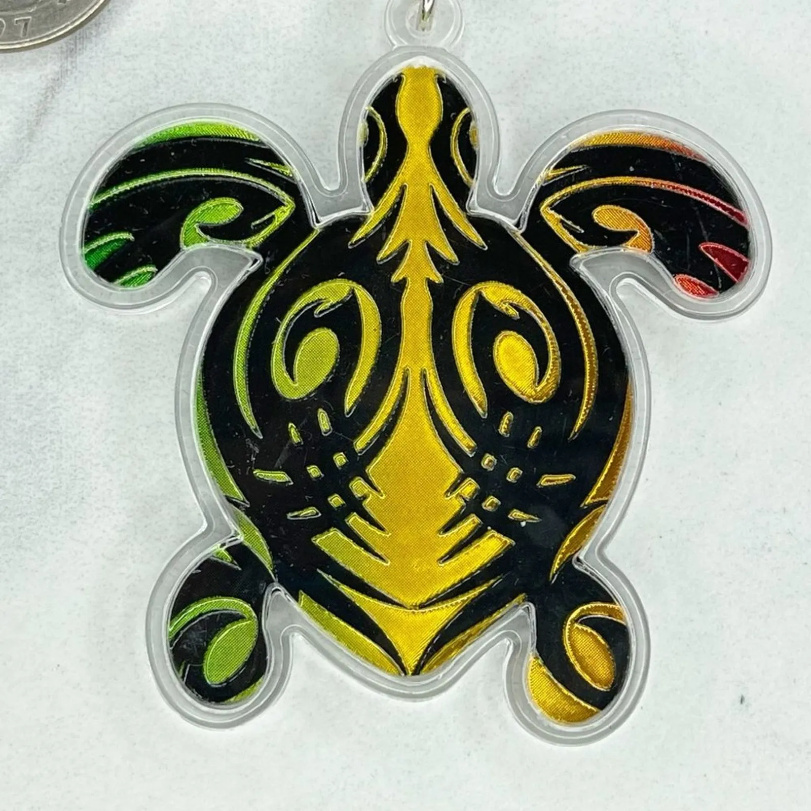 Turtle Tribal Acrylic Foil Keychain Keyring - Image 4