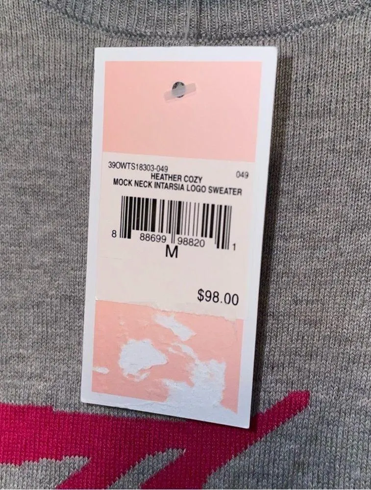 Juicy Couture Mock Neck Intarsia Logo Sweater in Heather Cozy Size Medium - Image 3