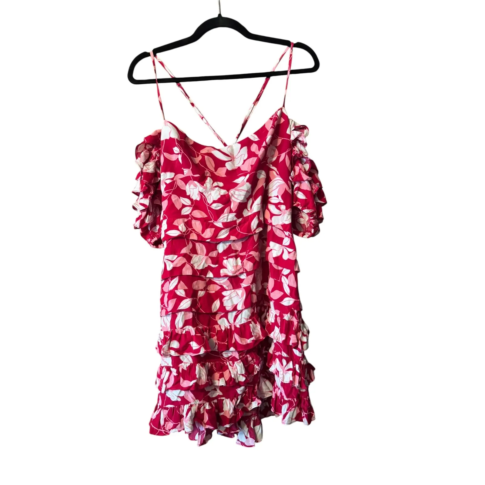 NBD X Naven Red Floral Print Dress Ruffle Off Shoulder Mini Sun Dress - Image 2