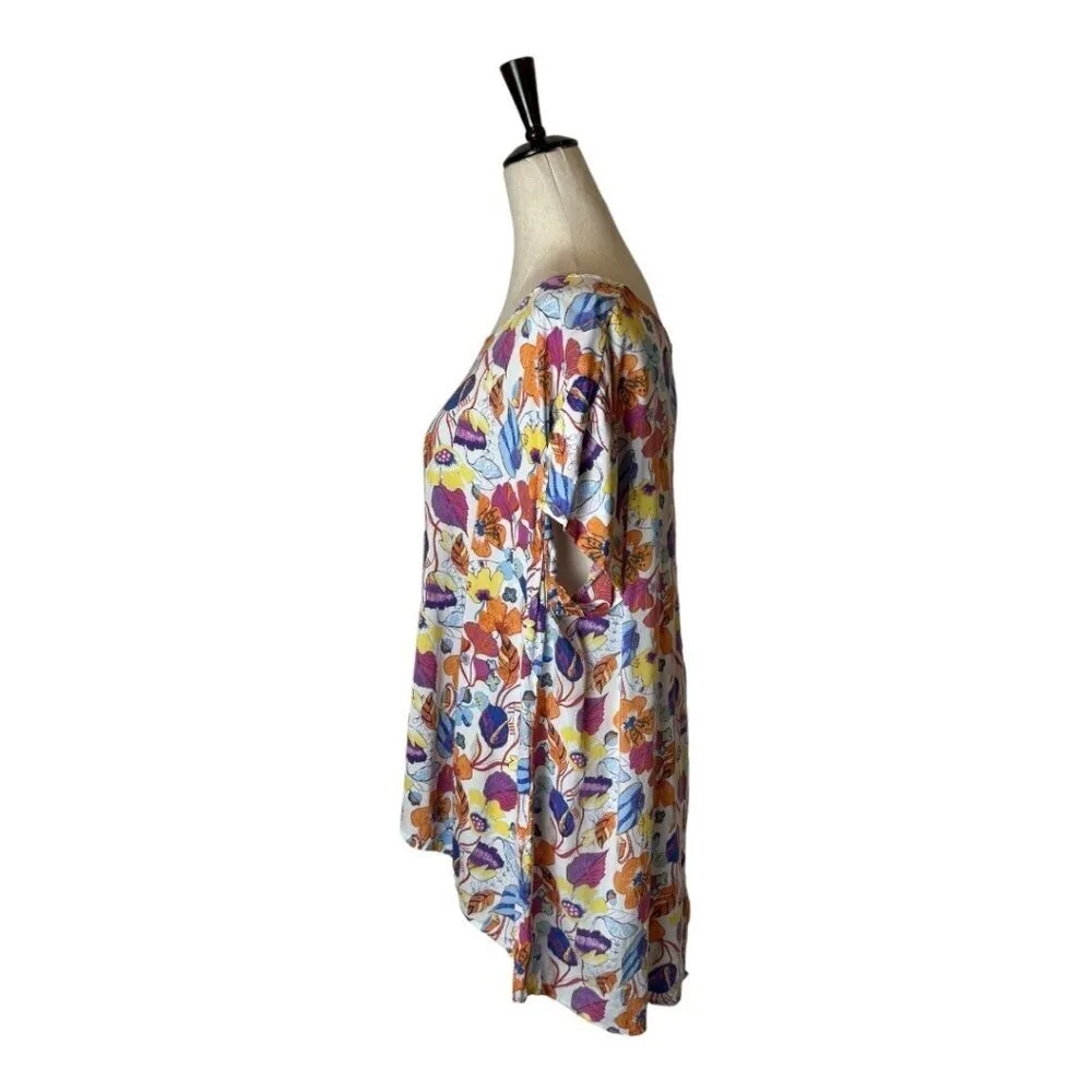 Cynthia Rowley Shirt Women 2X White Floral High Low Hem Button Back Top Boho‎ - Image 8