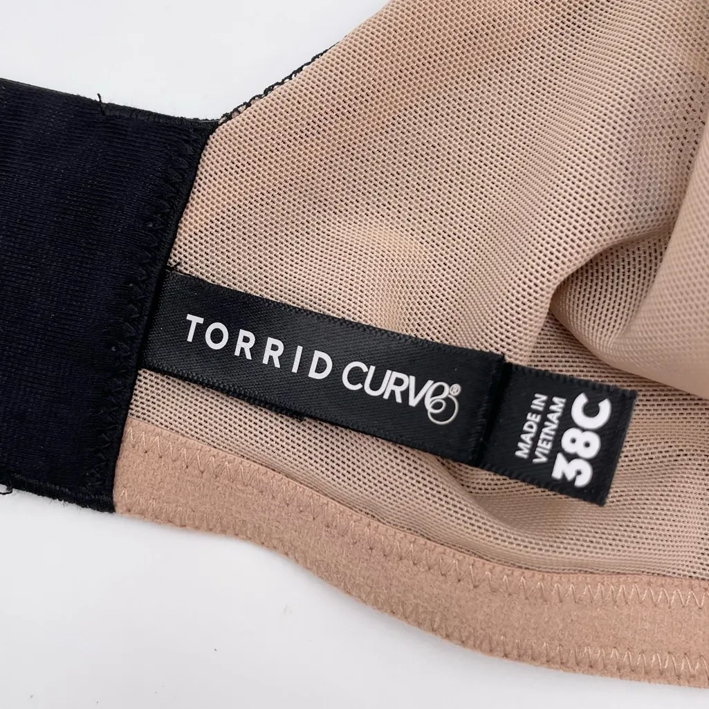 Torrid XO Plunge Push-Up Bra Size 38C Black Faux Leather Mesh Underwire Strappy - Image 8