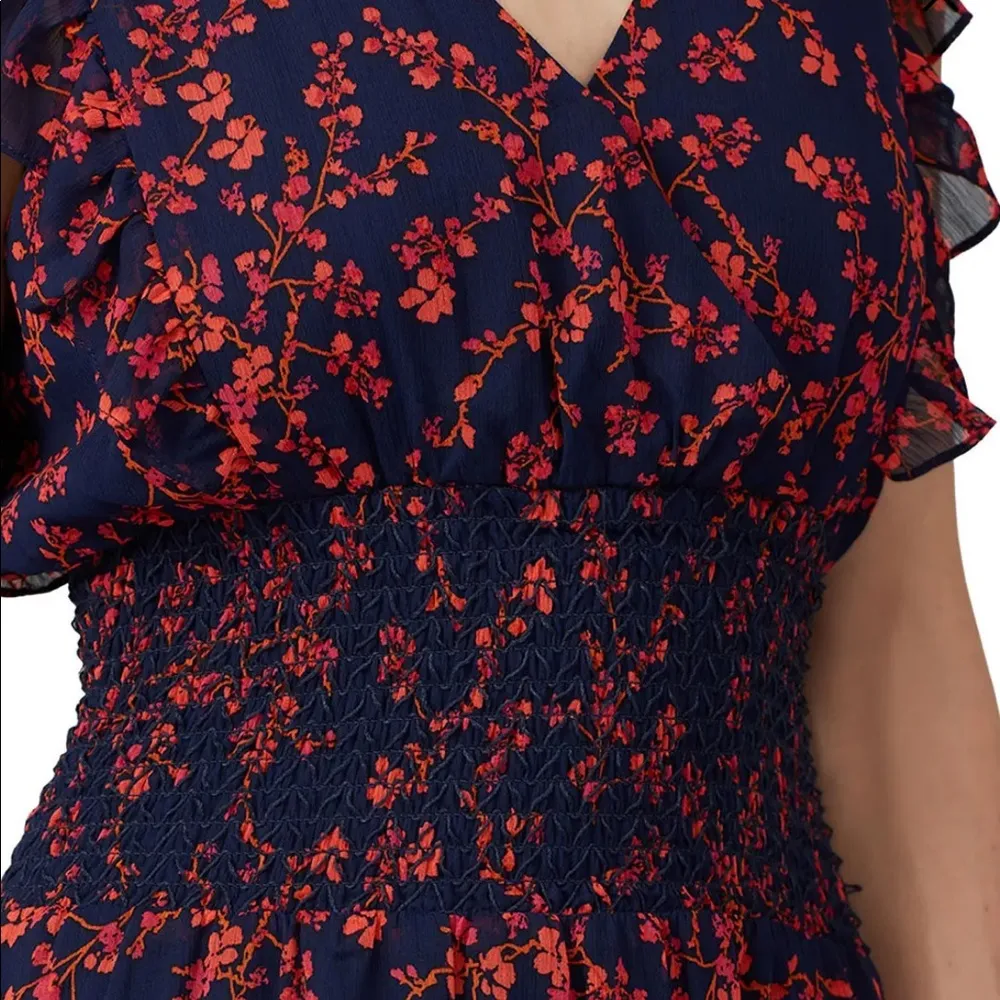 Slate & Willow Smocked Floral Flutter Sleeve Hourglass Midi Dress - Image 10