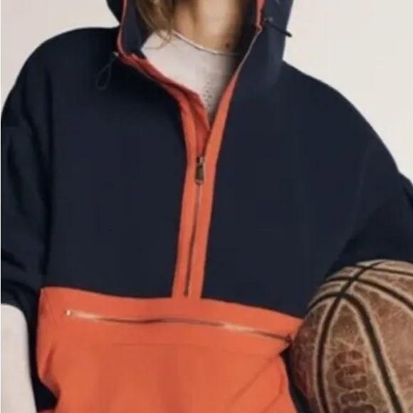 NEW FP Movement  Sweatshirt At Your Best Quarter Zip Hooded Blue Orange - Image 6