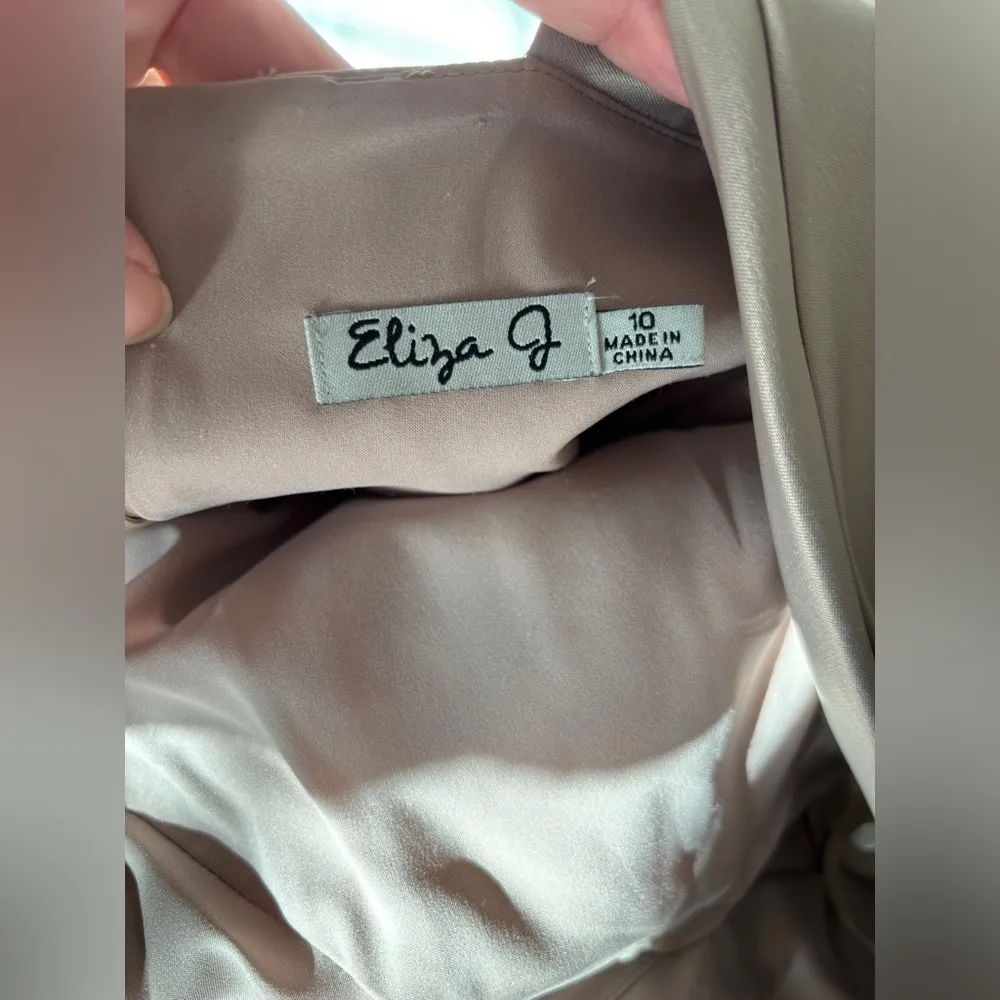 Eliza J One-shoulder Formal Dress Color Satin Beige Size 10 - Image 6