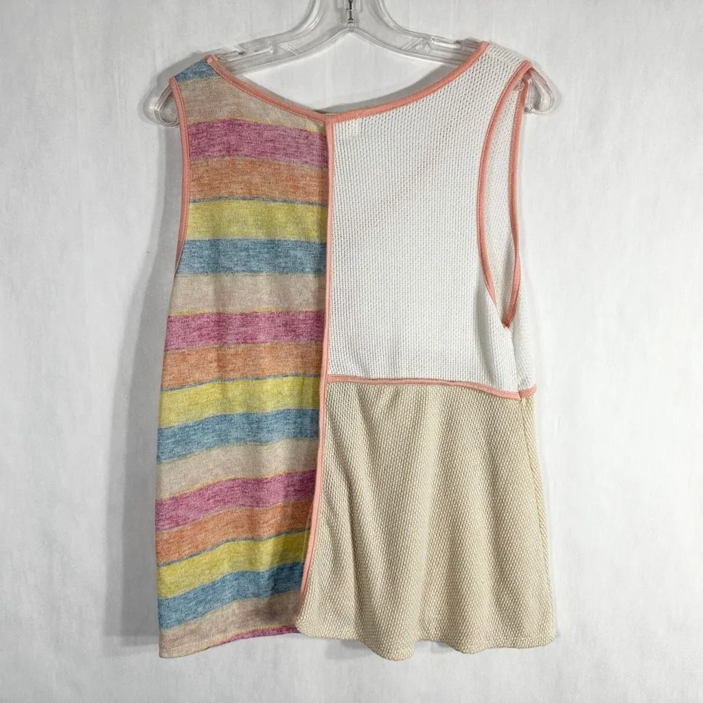 Sugarfox Large Tank Top Multi Print‎ Color Block Knit Sleeveless Boutique 1156 Pink - Image 2