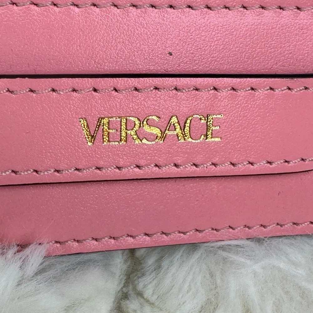 Versace Pink Nylon Leather La Greca Signature Embroidered Medusa Strap - Image 6