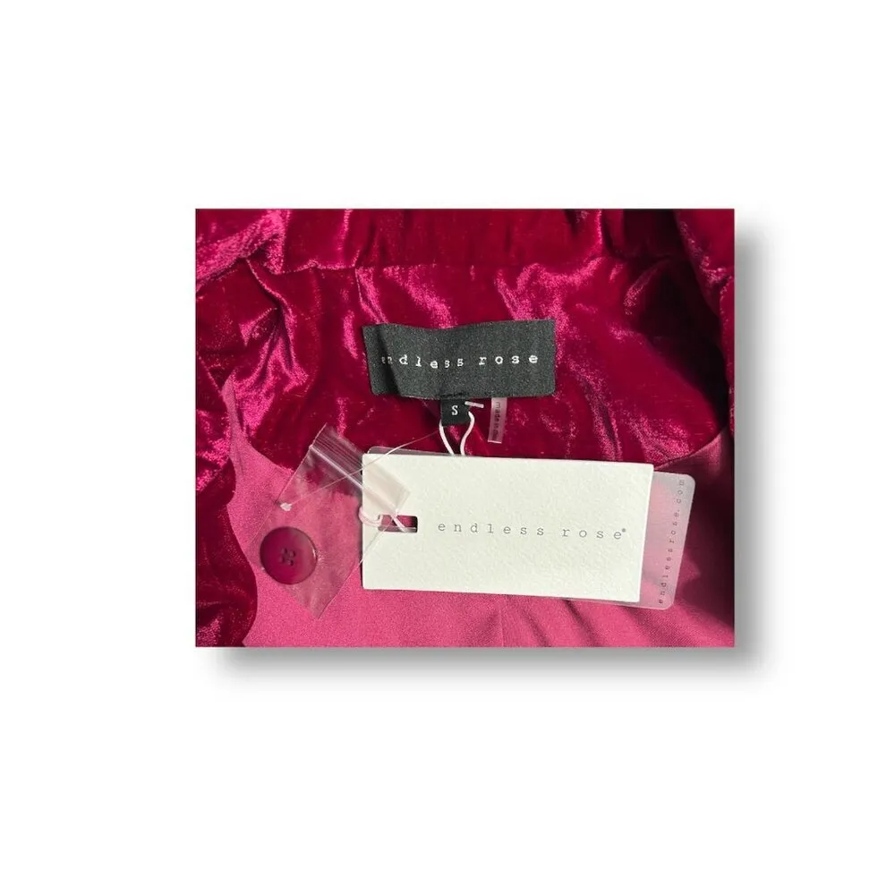 Anthropologie Endless Rose Fuchsia Matte Velvet Blazer One Button Party Holiday - Image 8