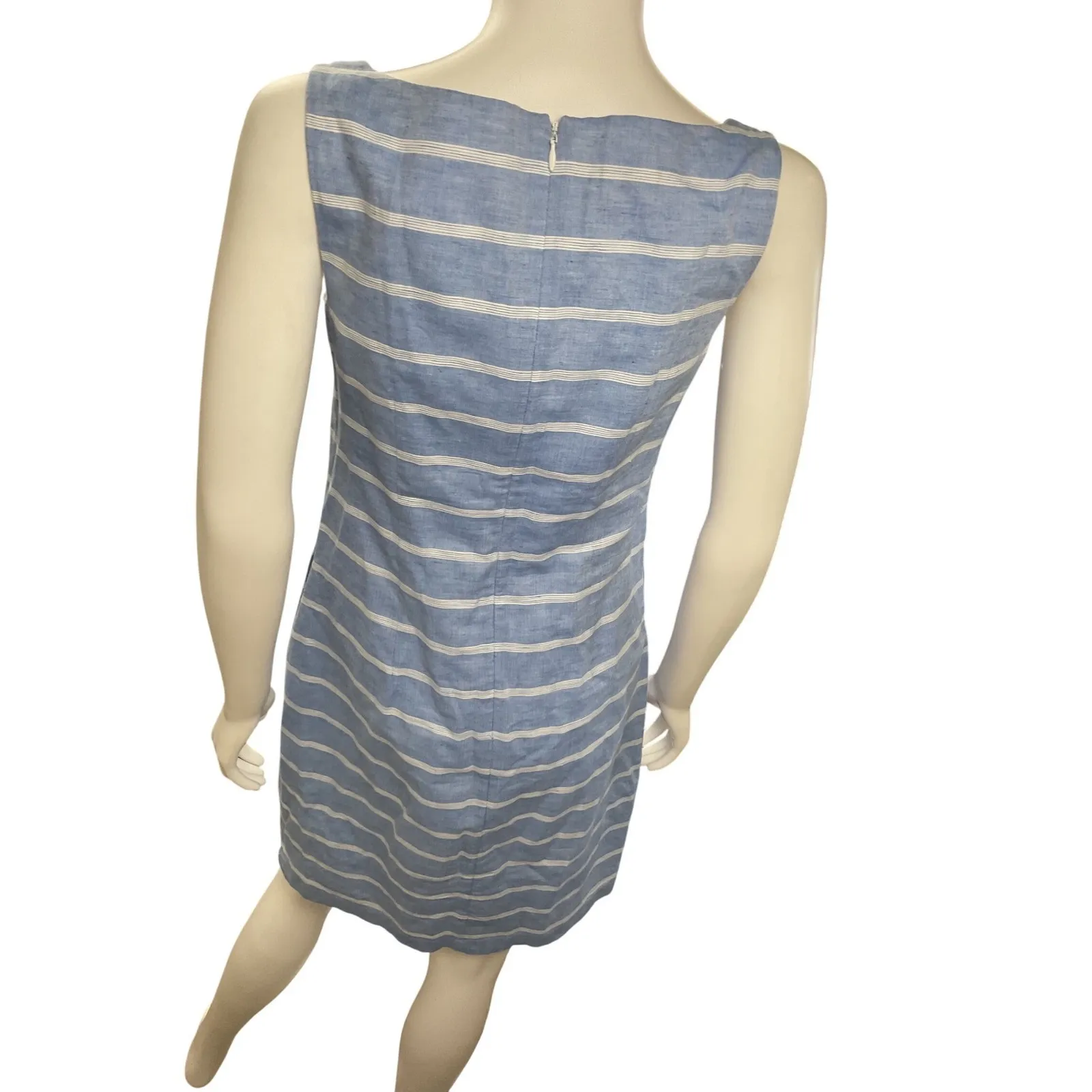 Striped Blue Dress‎ w Crochet Detail Sleeveless Casual Summer - Image 7