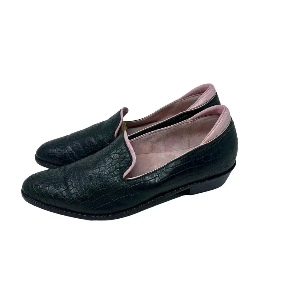 Modern Vice Black & Pink‎ Alligator Croc Leather Loafers Size 37.5 US 7.5 - Image 5