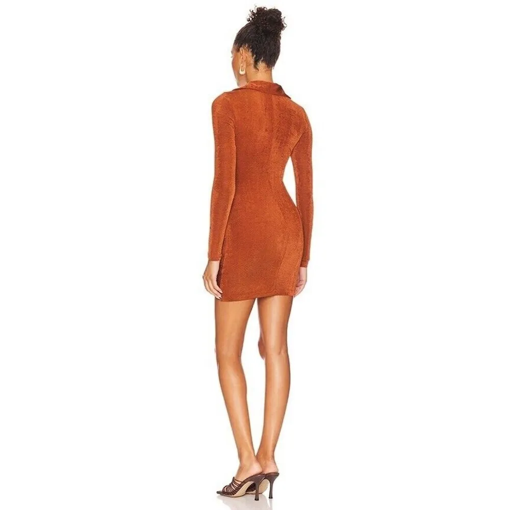 Revolve Superdown Penelope Long Sleeve Ruched Dress Metallic Gold Size XS NWT - Image 7