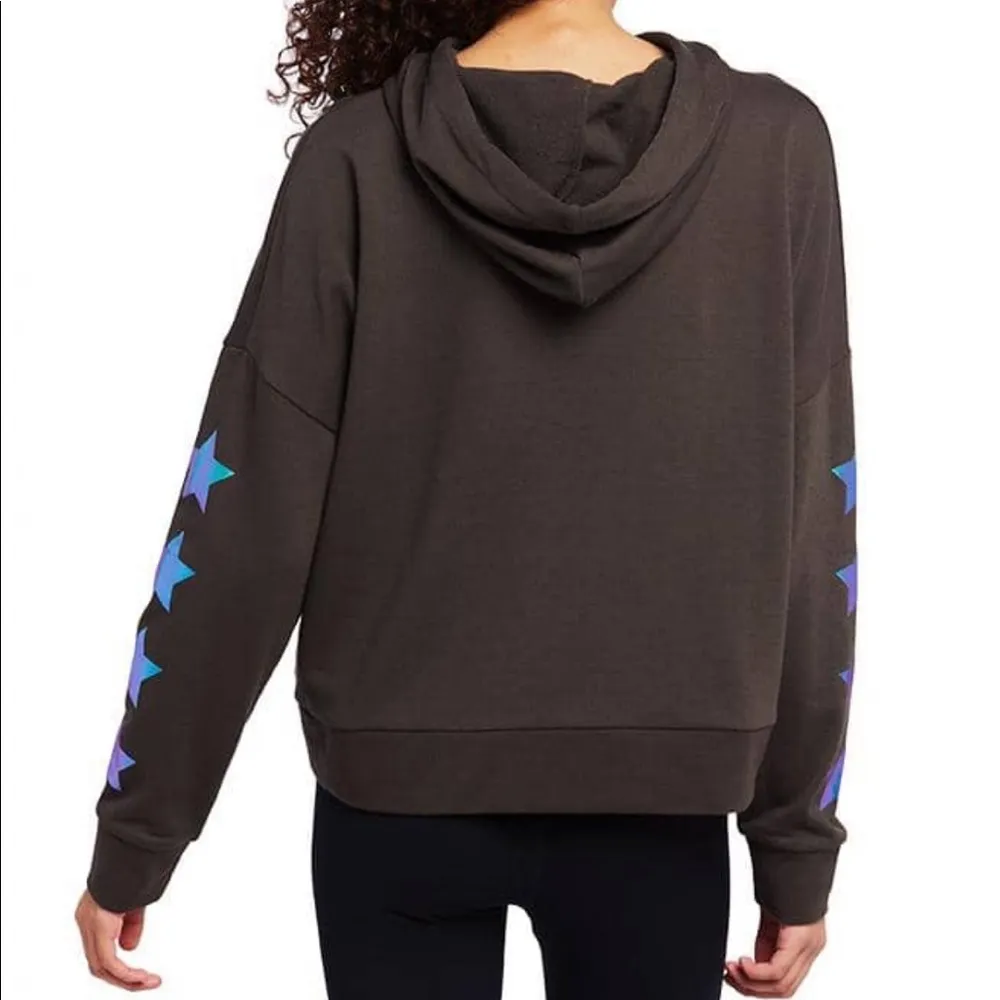 Ivory Ella Cropped Hoodie Metallic Foil Stars XS - Image 2