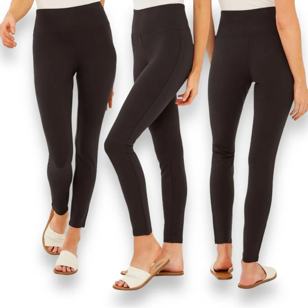 Three dots Ponte black high waisted Legging with mesh-lined waist panel L - Image 2
