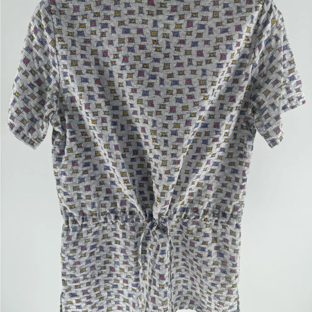 Vintage SB Fashion Scrubs Snap Scrub Top Light Blue Flower Heart Size Small EUC - Image 5