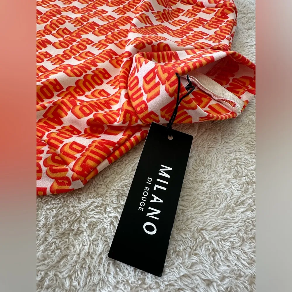 NWT Milano Di Rouge print orange dress size XS - Image 4