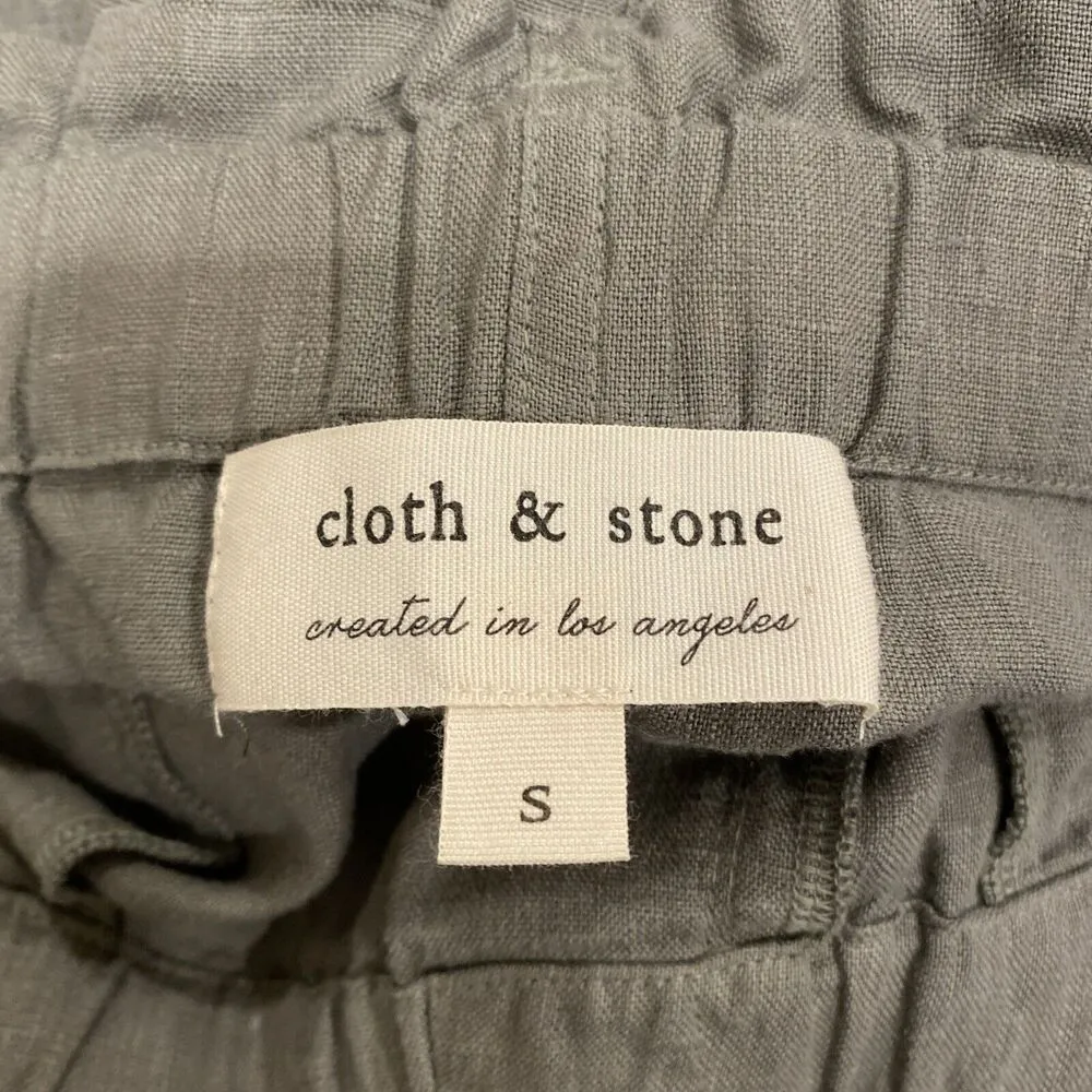 Anthro  Gray /Green LINEN Paperbag Waist Wide Leg Crop Pants S - Image 5