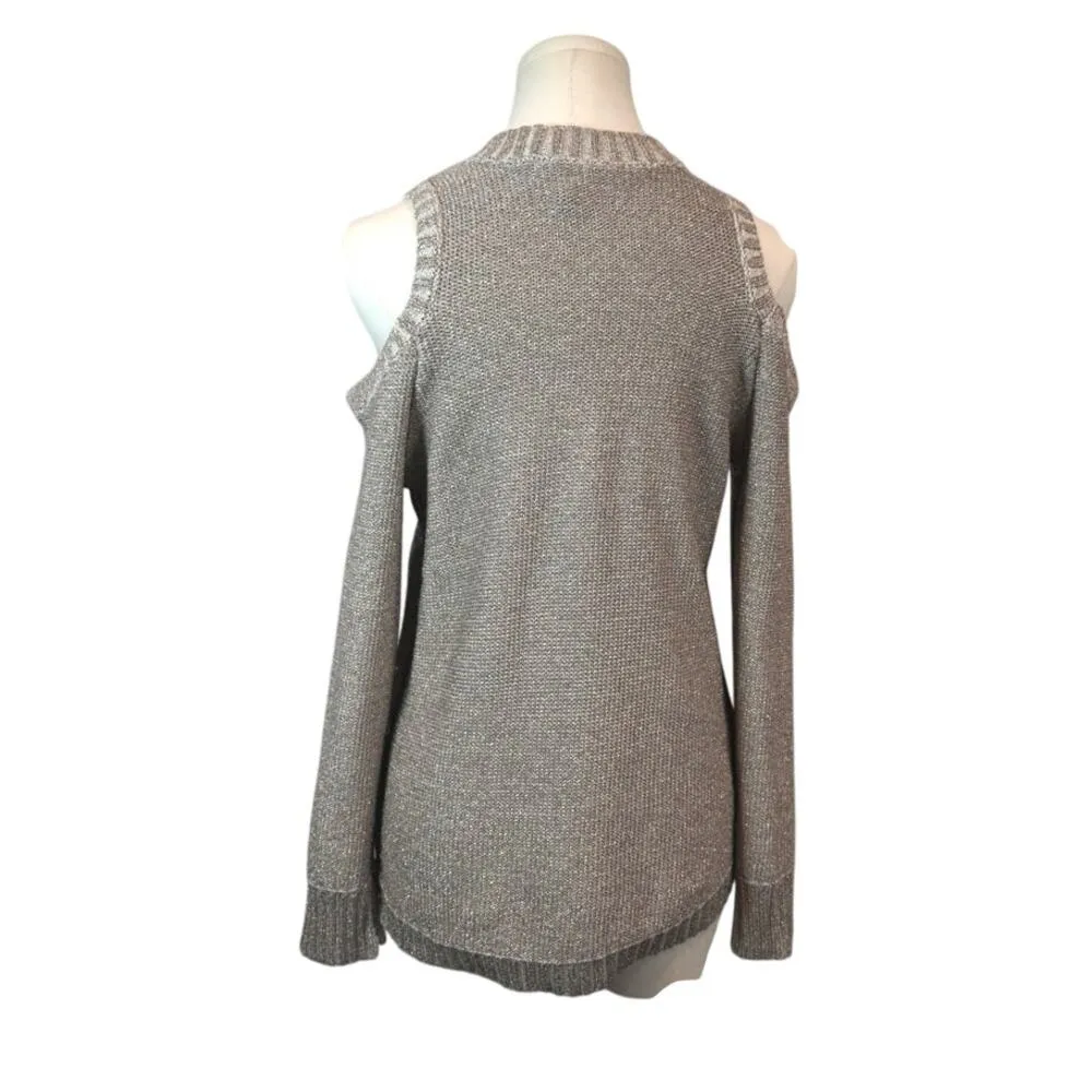 Women's BCBGMAXAZRIA Soft Gray Cut-Out Should Cable Sweater - Size M - Image 2