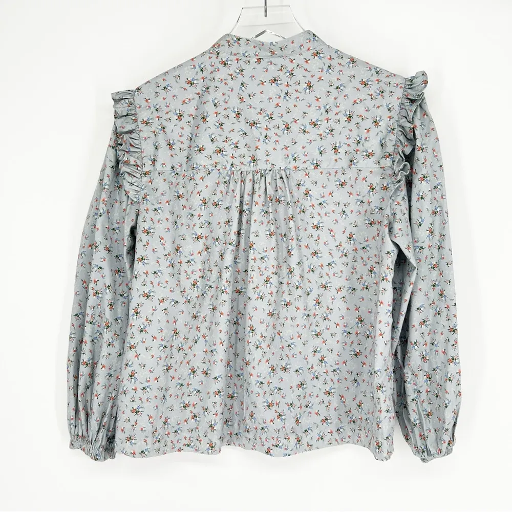 Something Navy  Floral Ruffle Button Down Blouse XS Blue - Image 3