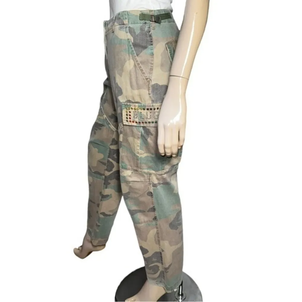 Blugirl Jeans Blumarine Size 40 S 4 Camouflage Fatigue Rhinestone Cargo Pants Green - Image 4