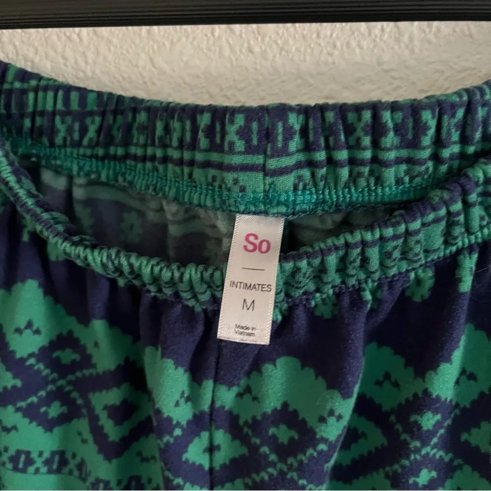 SO Intimates Navy Blue and Green Cozy Fleece Like Pajama Set Joggers Size Med - Image 10