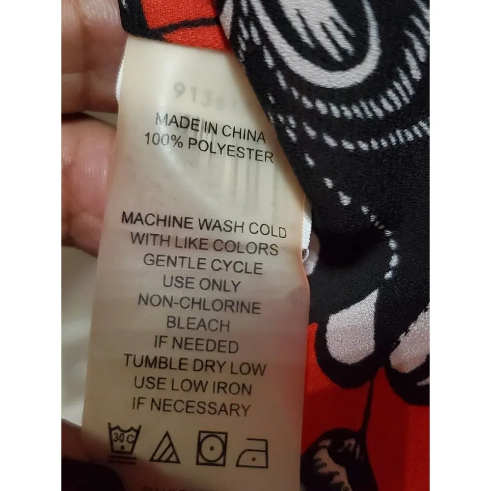 Vince Camuto Womens Red Floral Round Neck Drawstring Long Sleeve Top Blouse S - Image 8