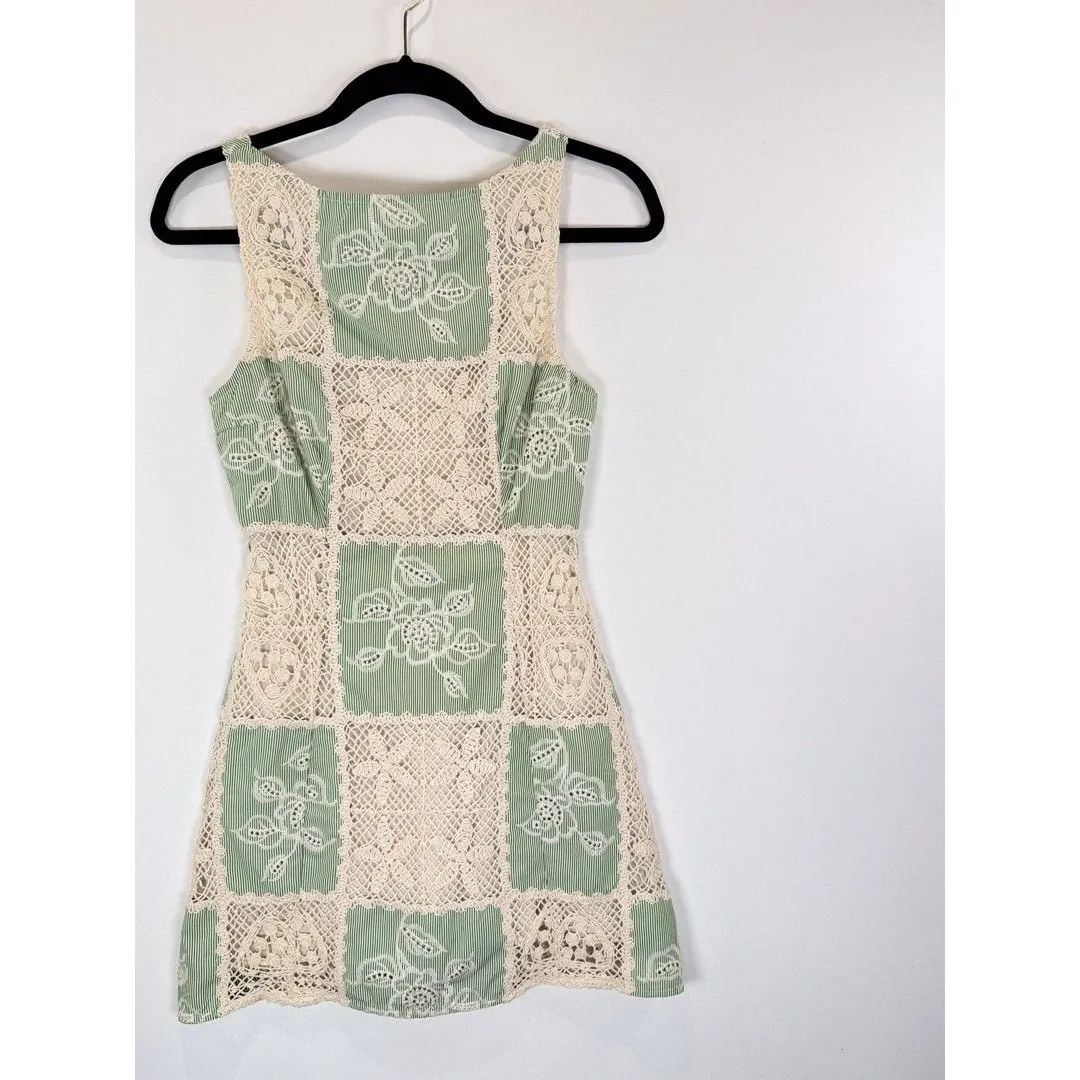Sofie The Label Dress Green Carmine Patchwork Crochet Mini Cottagecore Small - Image 5