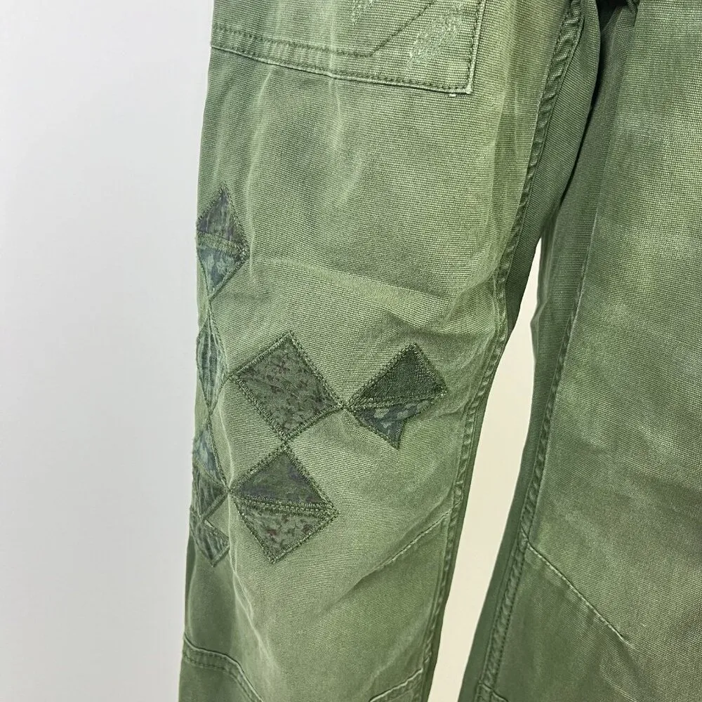 NWOT Anthropologie Pilcro Wanderer Patchwork Overalls Size 27 Green Cotton Blend - Image 8